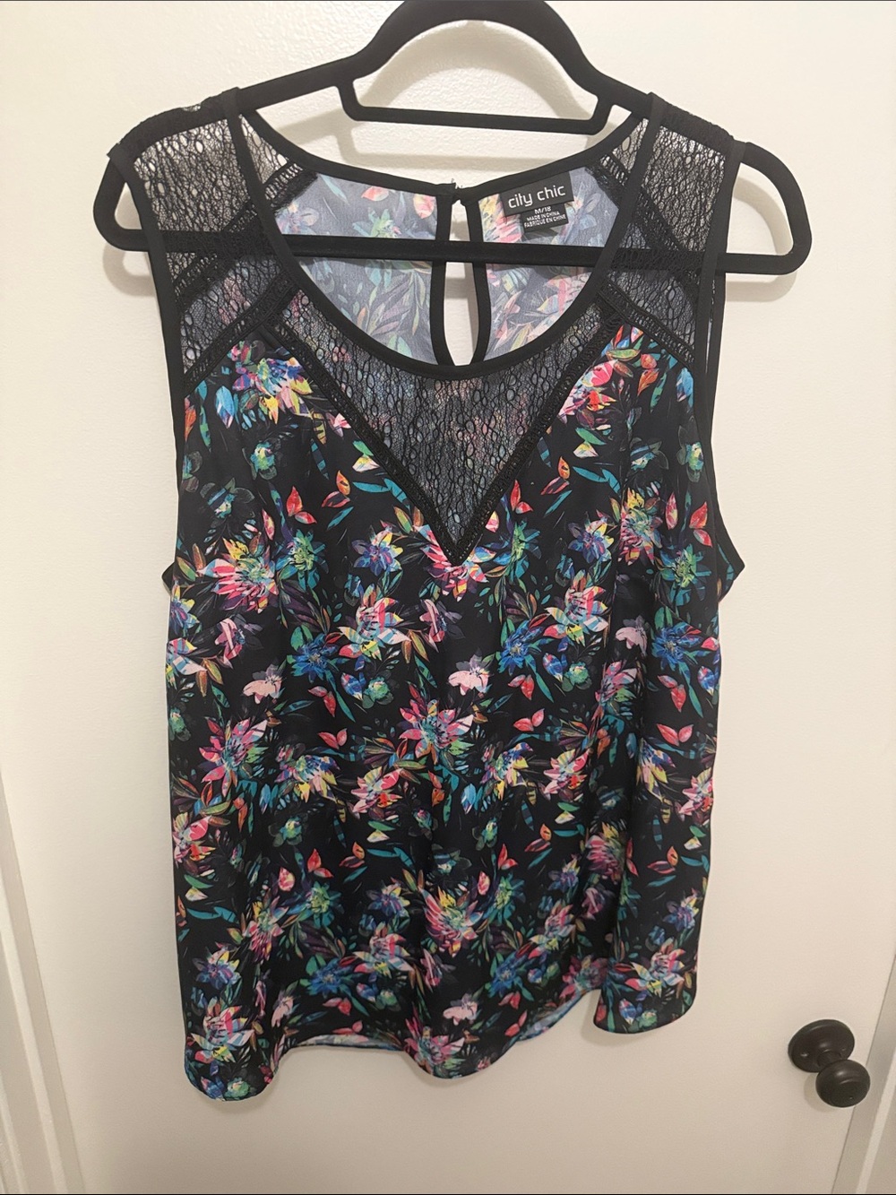 City Chic Black Floral Lace Yoke Sleeveless Camisole
